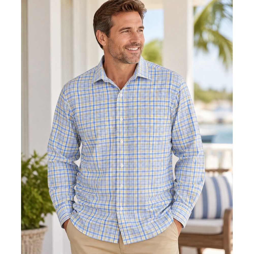 Ralph Lauren Classic Fit XXL Blue Yellow Plaid Cotton Stretch Button Down Shirt